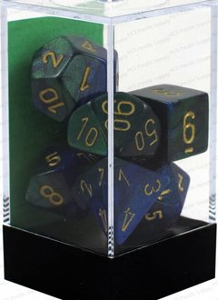 26436: Gemini Blue/Green w/ Gold 7pc Dice Set