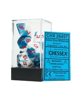 26457: Gemini Astral Blue-White w/ Red 7pc Dice Set