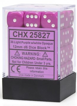 25827 Opaque 12mm d6 Light Purple/white Dice Block (36 dice)