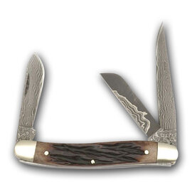 Buffalo River Knife BRKRAN Buff River Damascus 3 Blade - Bone Handle