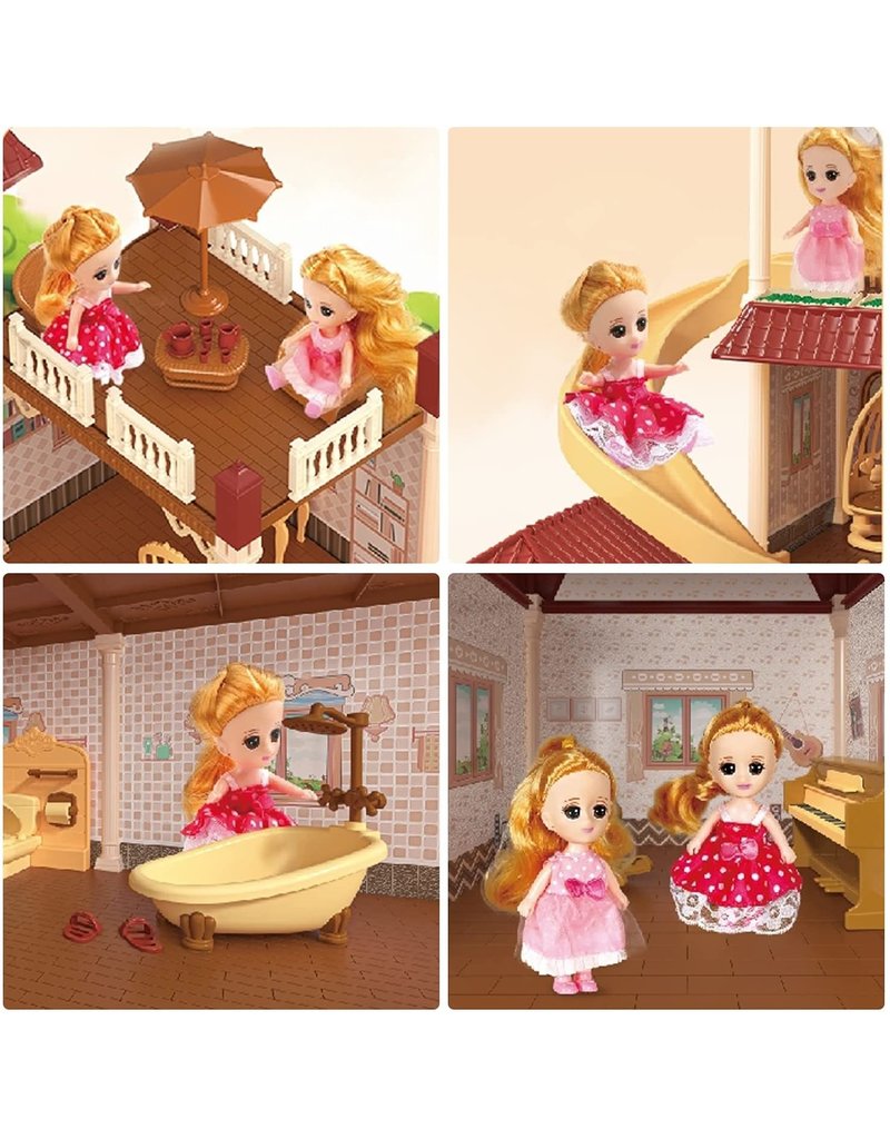 Cute Stone Dollhouse, Doll House with Flashing Lights, Pretend Play Toddler  Dollhouse Sets with 2 Dolls, Furniture, 8 Rooms and Doll Accessories