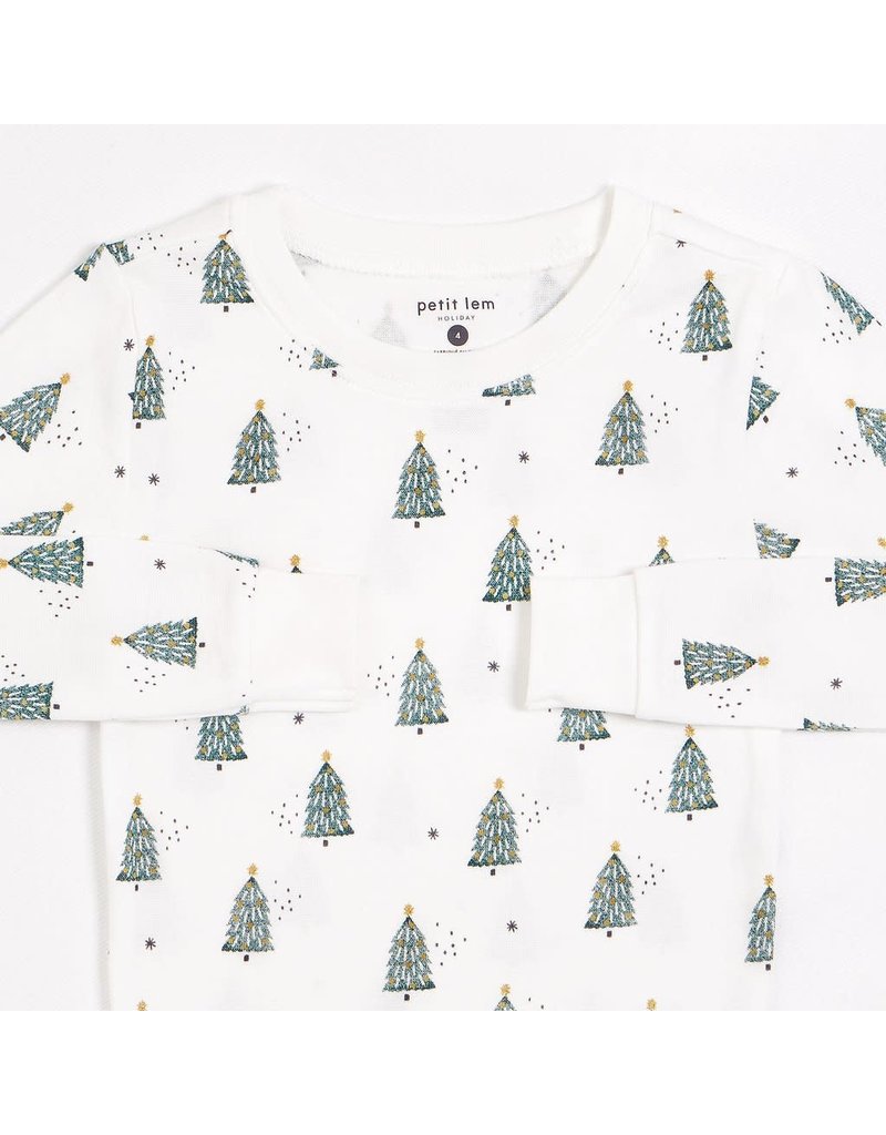 Festive Trees Print on Off-White PJ Set (2 pcs.) Festive Trees Print on Off-White PJ Set (2 pcs.)