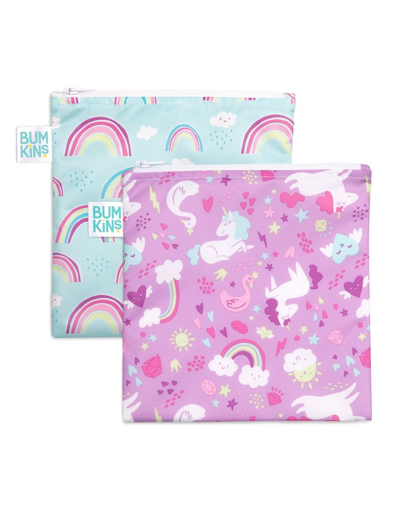 BUMKINS REUSABLE SNACK BAG 2PK LARGE UNICORN RAINBOWS baby