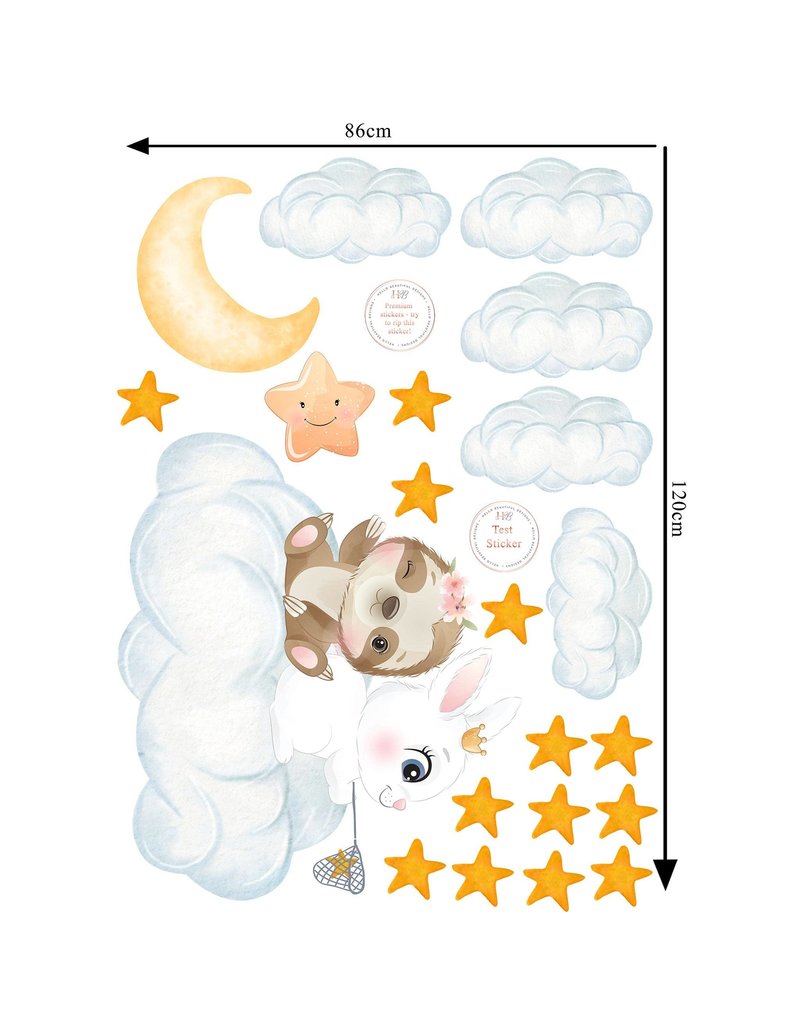 HELLO BEAUTIFUL DESIGNS BUNNY FRIENDS ON CLOUD FISHING FOR STARS