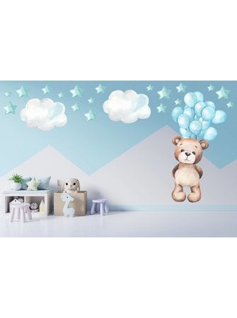 HELLO BEAUTIFUL DESIGNS BUNNY FRIENDS ON CLOUD FISHING FOR STARS AND MOON  NURSERY WALL STICKER SET - baby enRoute