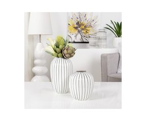 Abstract Striped Gourd Ceramic Vase 8.5"h