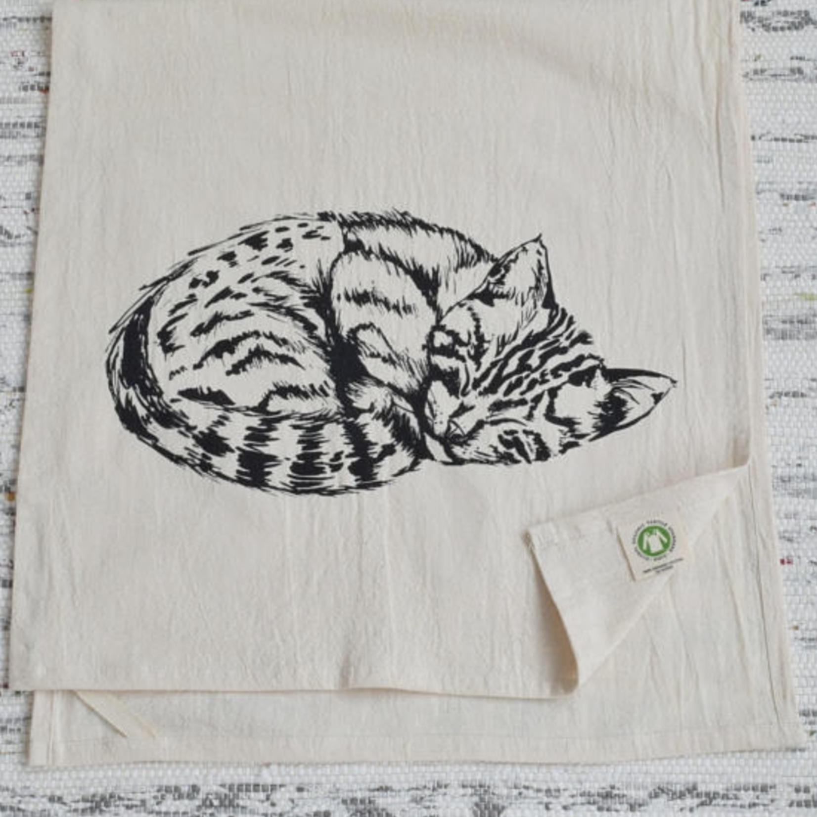 Hearth and Harrow tea towel sleeping cat (black)