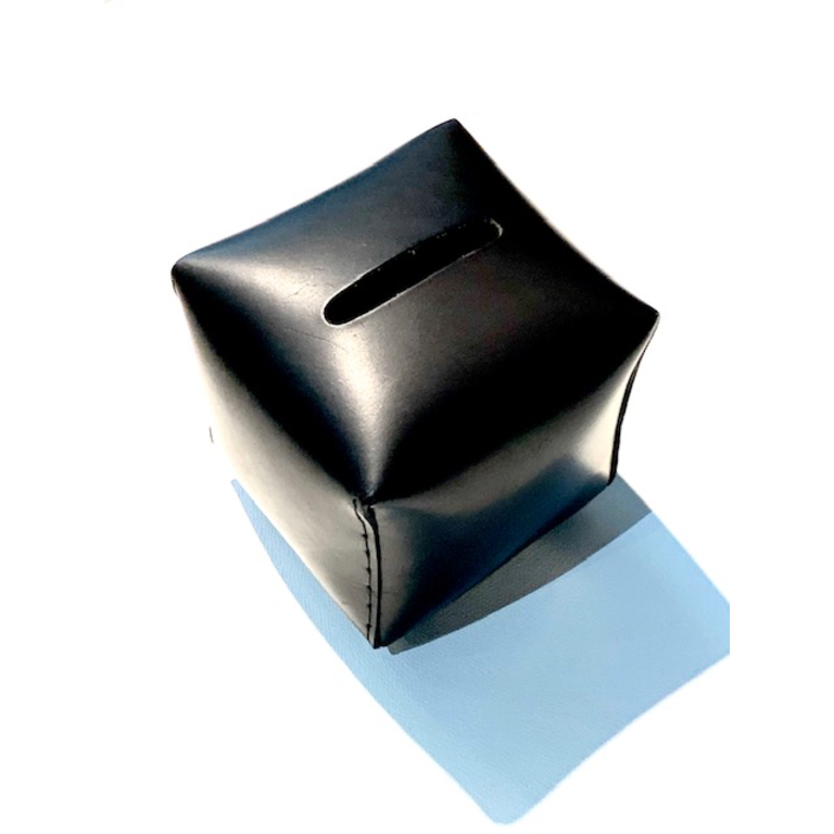 black leather tissue box cover