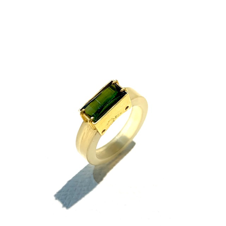 Lisa Black Jewellery Green Tourmaline Ring In Transluscent Blue Horn 22ct Gold Handmade Australia Becker Minty - Green Tourmaline Pendant Australia