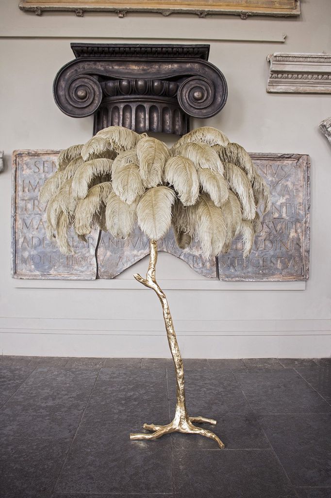 The Ostrich Feather Lamp With Gold Base