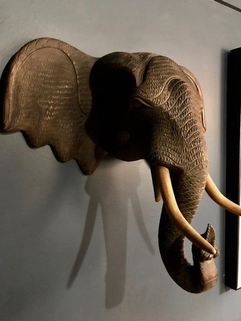 Vintage Carved Hardwood Wooden Elephant Head Wall Sculpture