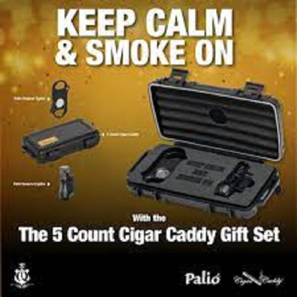 Cigar Caddy Cigar Caddy 5 Stick Black Travel Humidor Gift Set with Palio Lighter and Cutter
