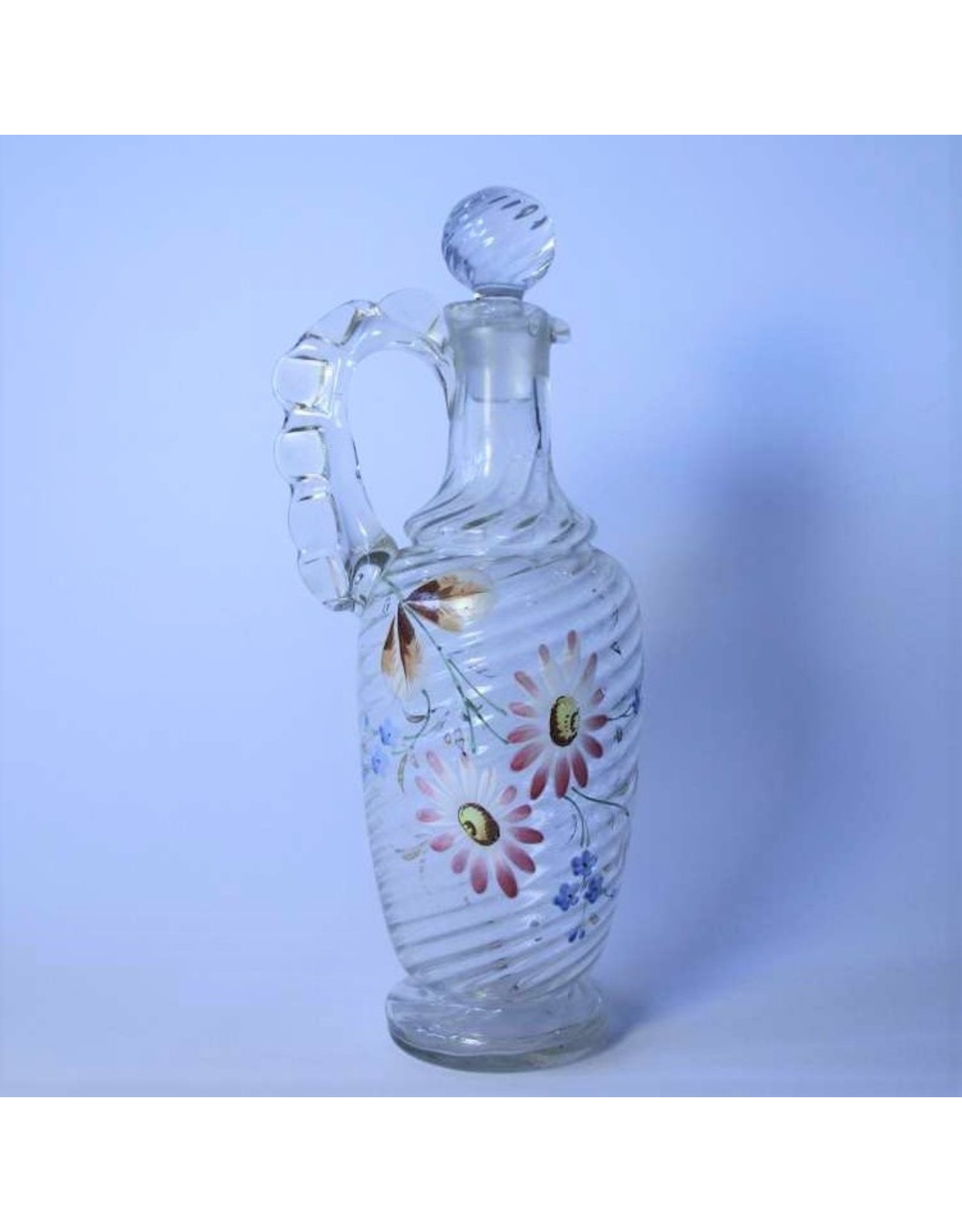Decanter - glass, hand blow, hand painted flowers