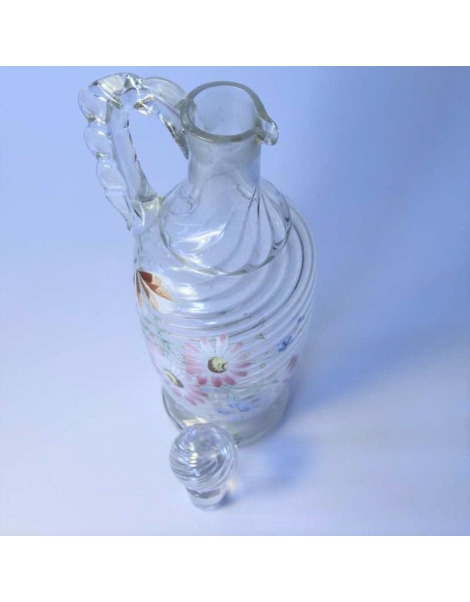 Decanter - glass, hand blow, hand painted flowers