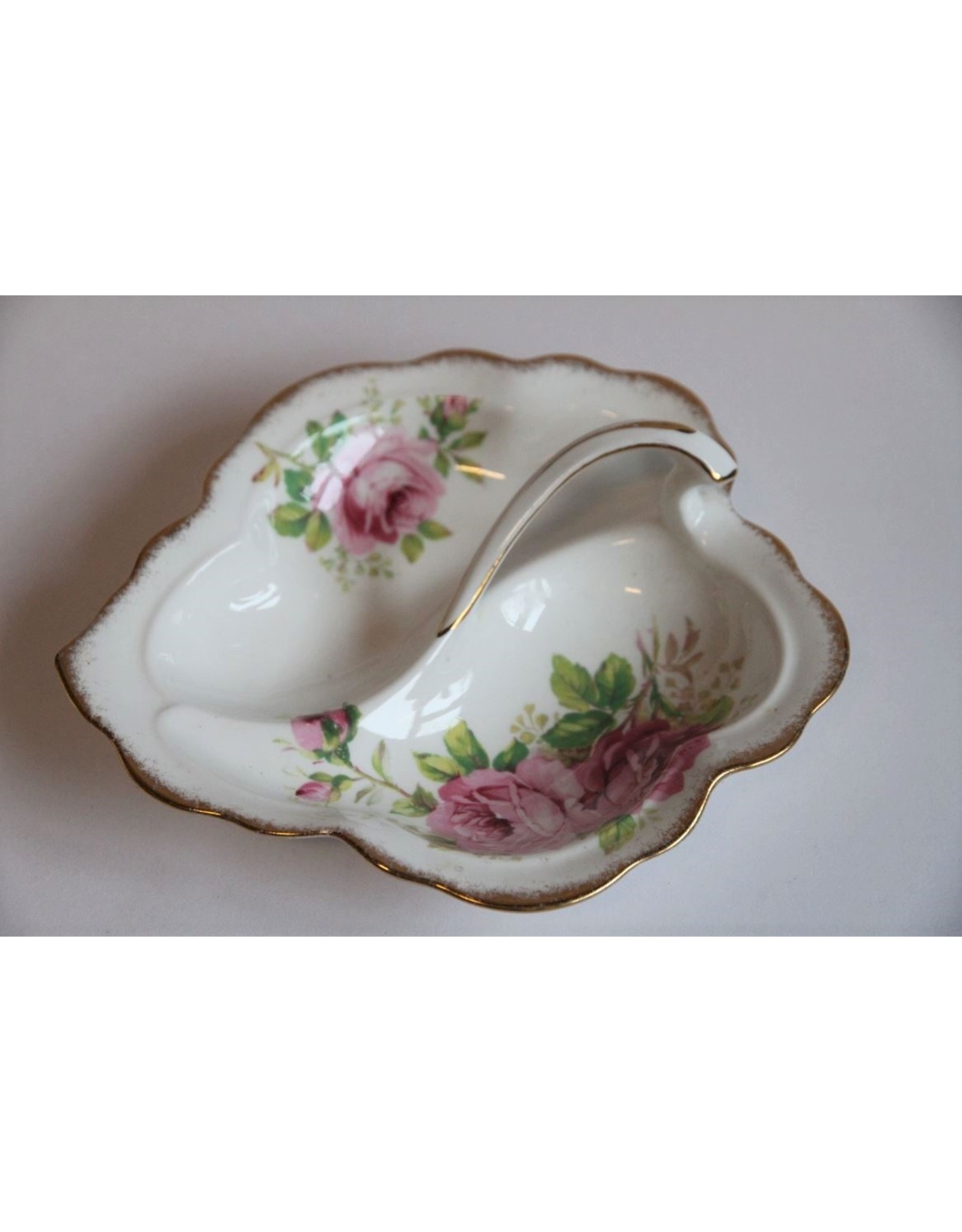 Relish dish - Royal Albert American Beauty with handle, divided, two part