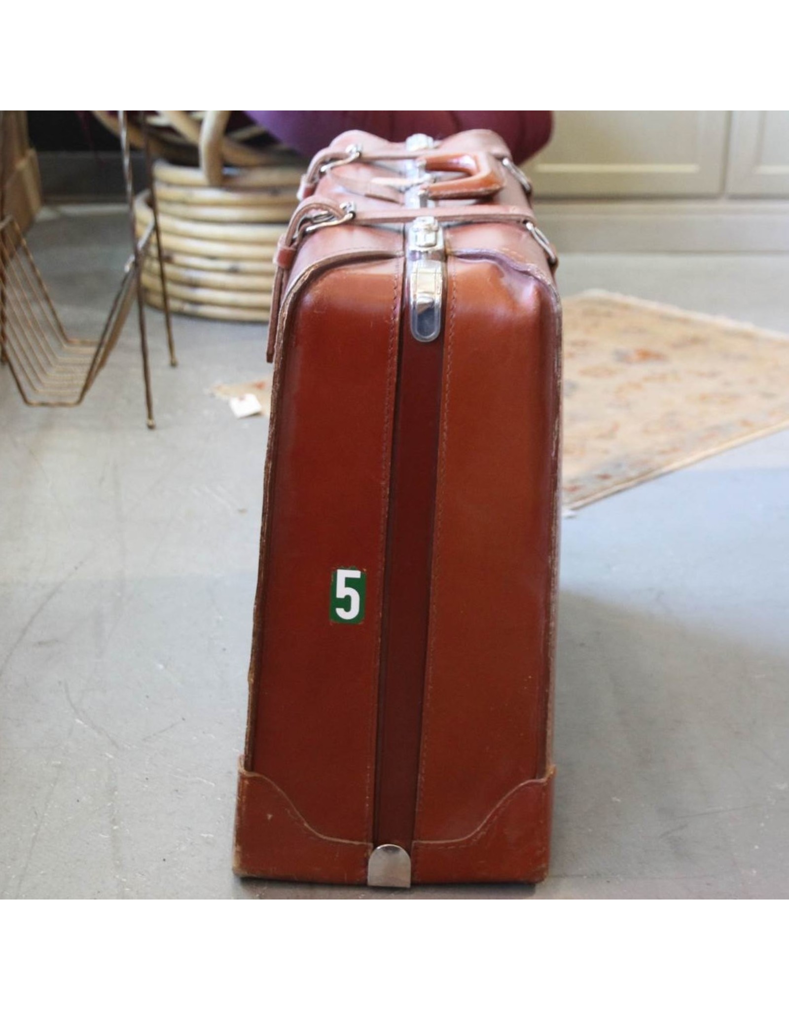 Suitcase - brown leather straps buckles