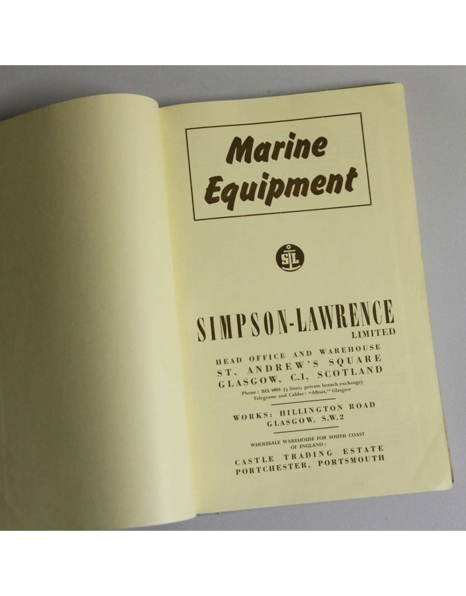 Hardcover book - Marine Equipment catalogue, Simpson-Lawrence, Glasgow, 1961