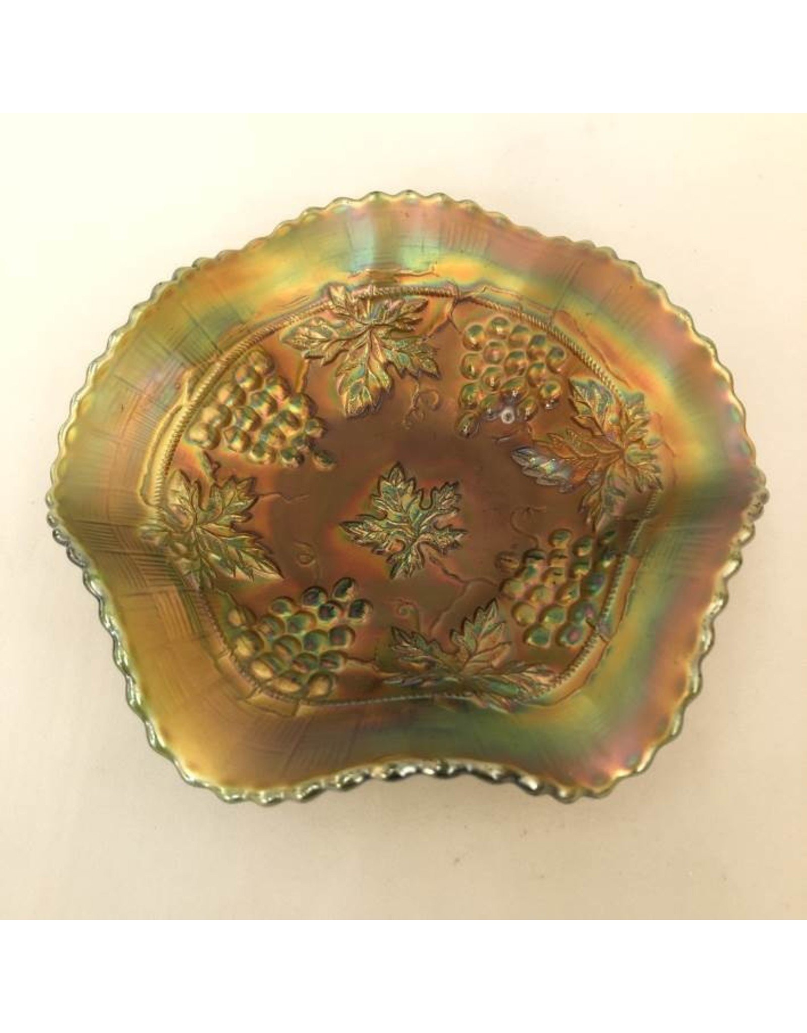 Carnival glass - Northwood Grape and Cable marigold ruffle bowl