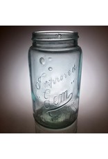 Canning Jar - Improved Gem Trademark Registered, 1920s, blue glass, bubbles, no lid