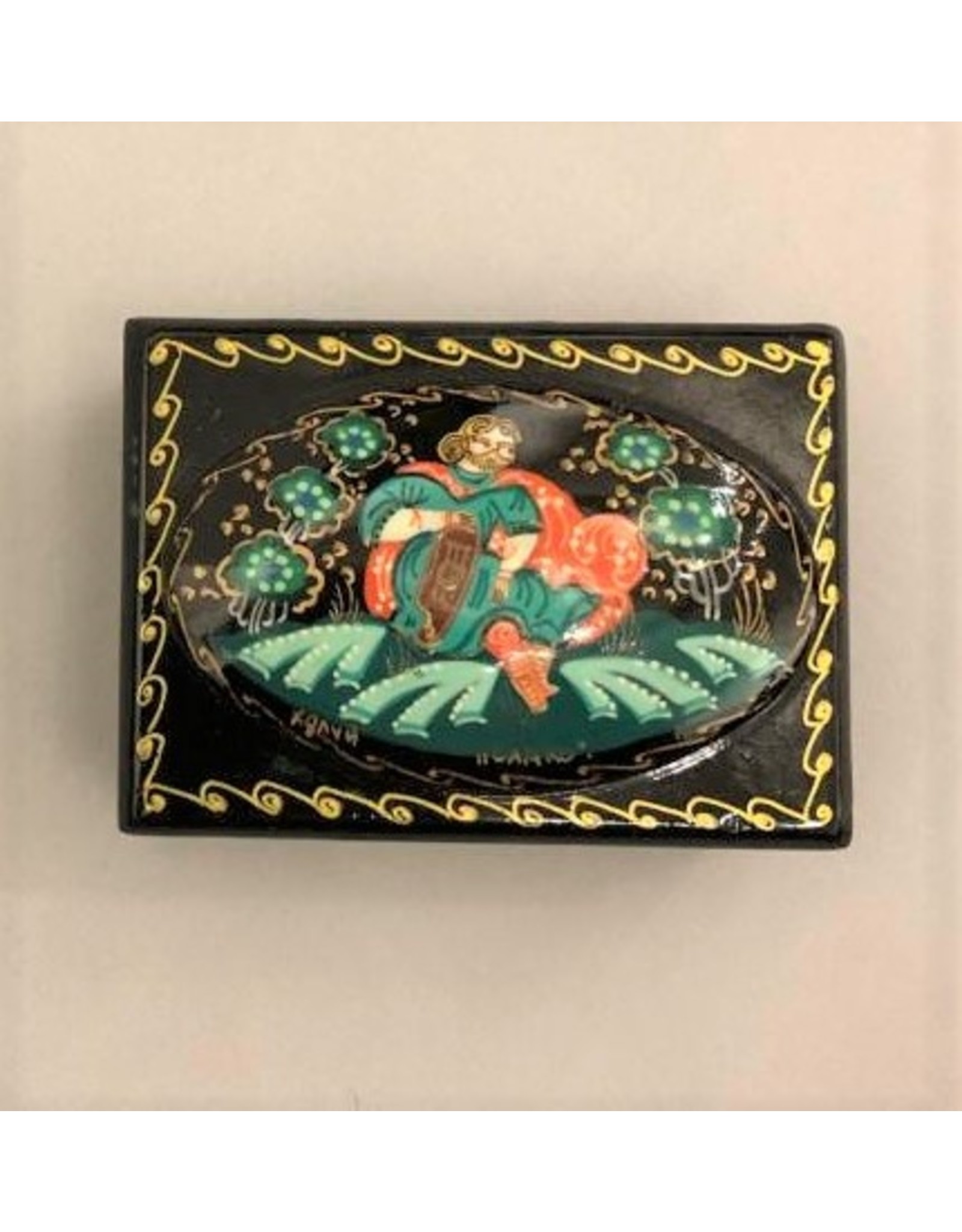 Trinket box - Russian, icon painted, green