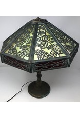 Table lamp - antique slag glass brass base and shade