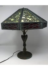 Table lamp - antique slag glass brass base and shade