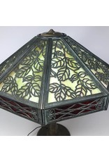 Table lamp - antique slag glass brass base and shade