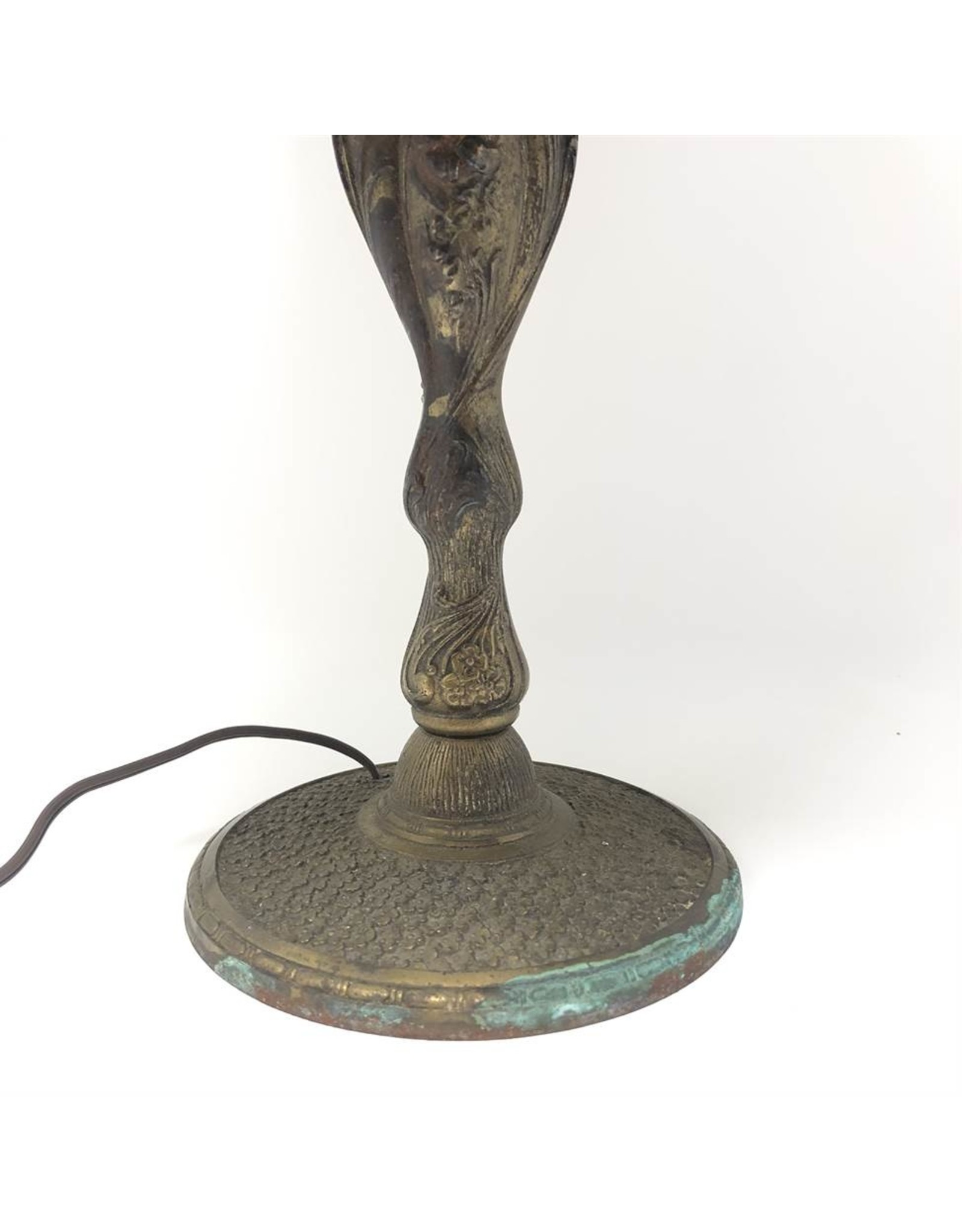 Table lamp - antique slag glass brass base and shade