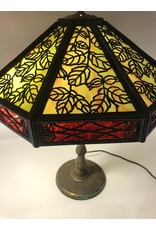 Table lamp - antique slag glass brass base and shade