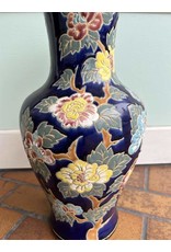 Vase - tall cobalt blue with flowers