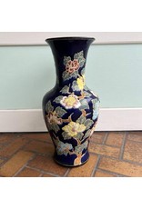 Vase - tall cobalt blue with flowers