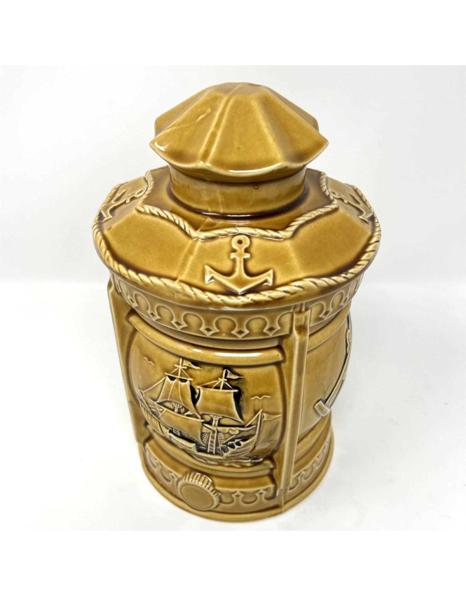 Cookie jar - 1950's Enesco Japanese pottery, nautical theme, brown glaze