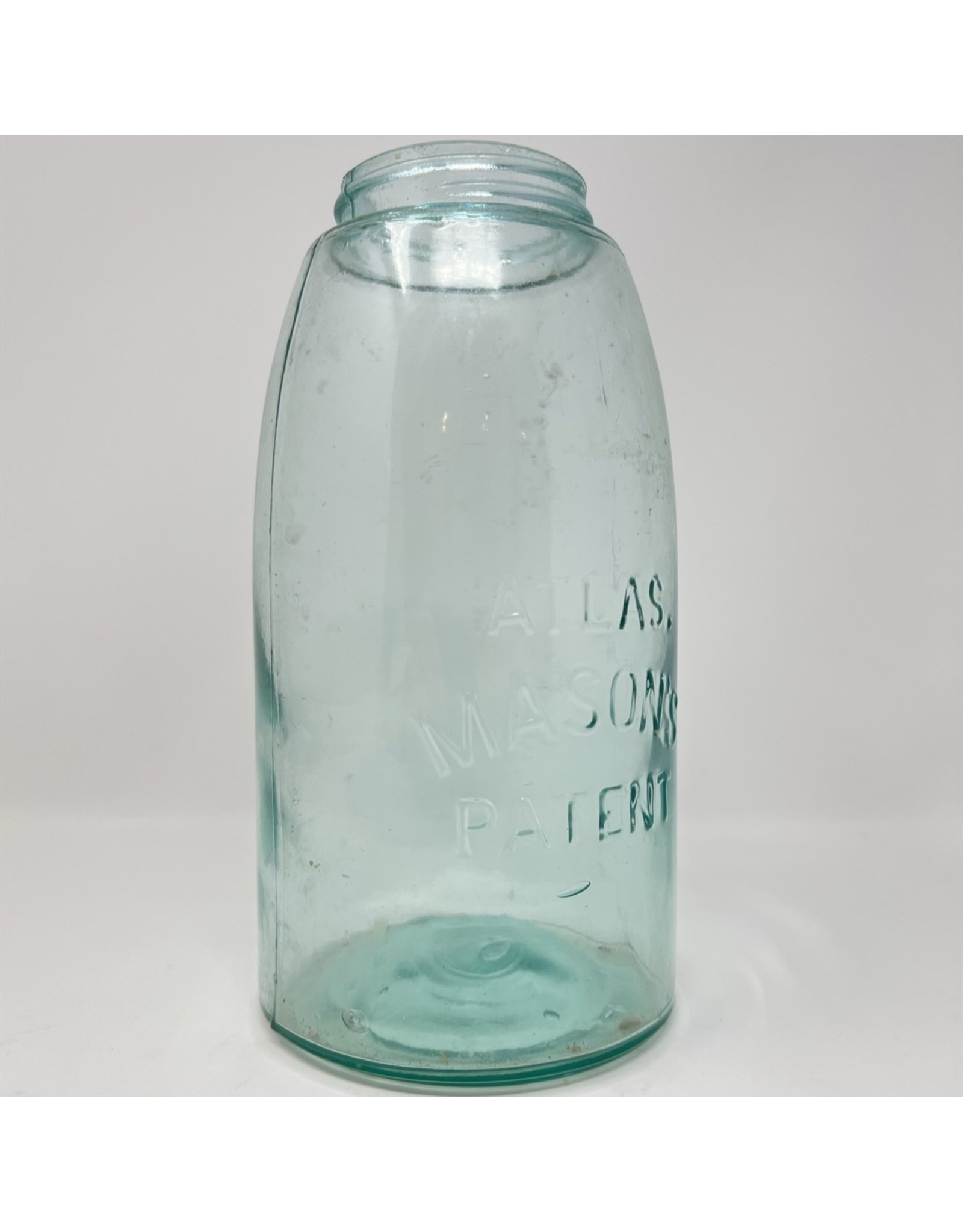 Mason jar - Atlas Mason's Patent strong shoulder blue pre-1900, no lid