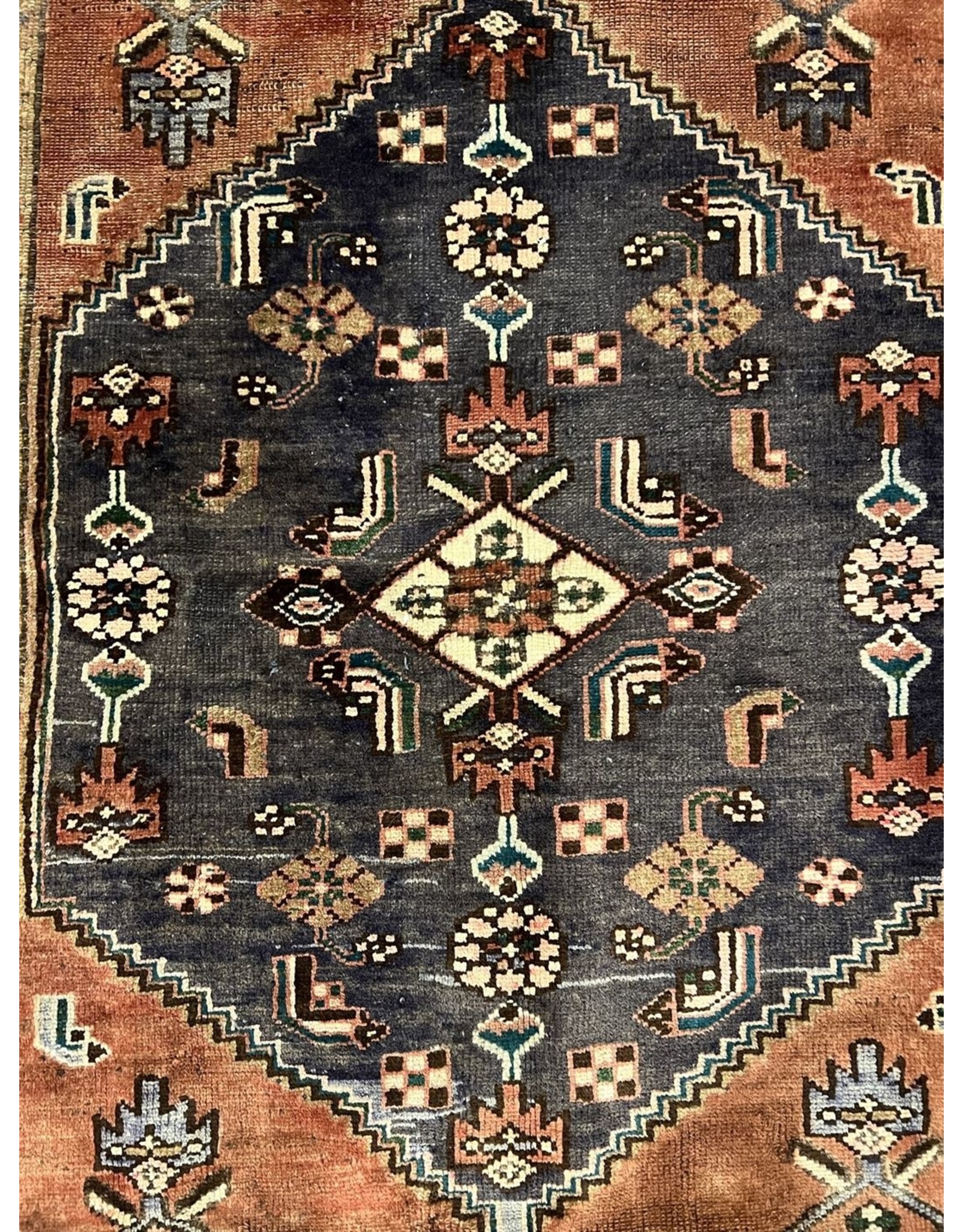 Carpet - Iranian Hamedan with center medallion, 6'5" x 3'5"