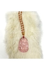 Necklace - pink glass Buddha on beaded necklace