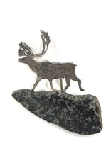 Brooch - sterling silver moose on leopard stone