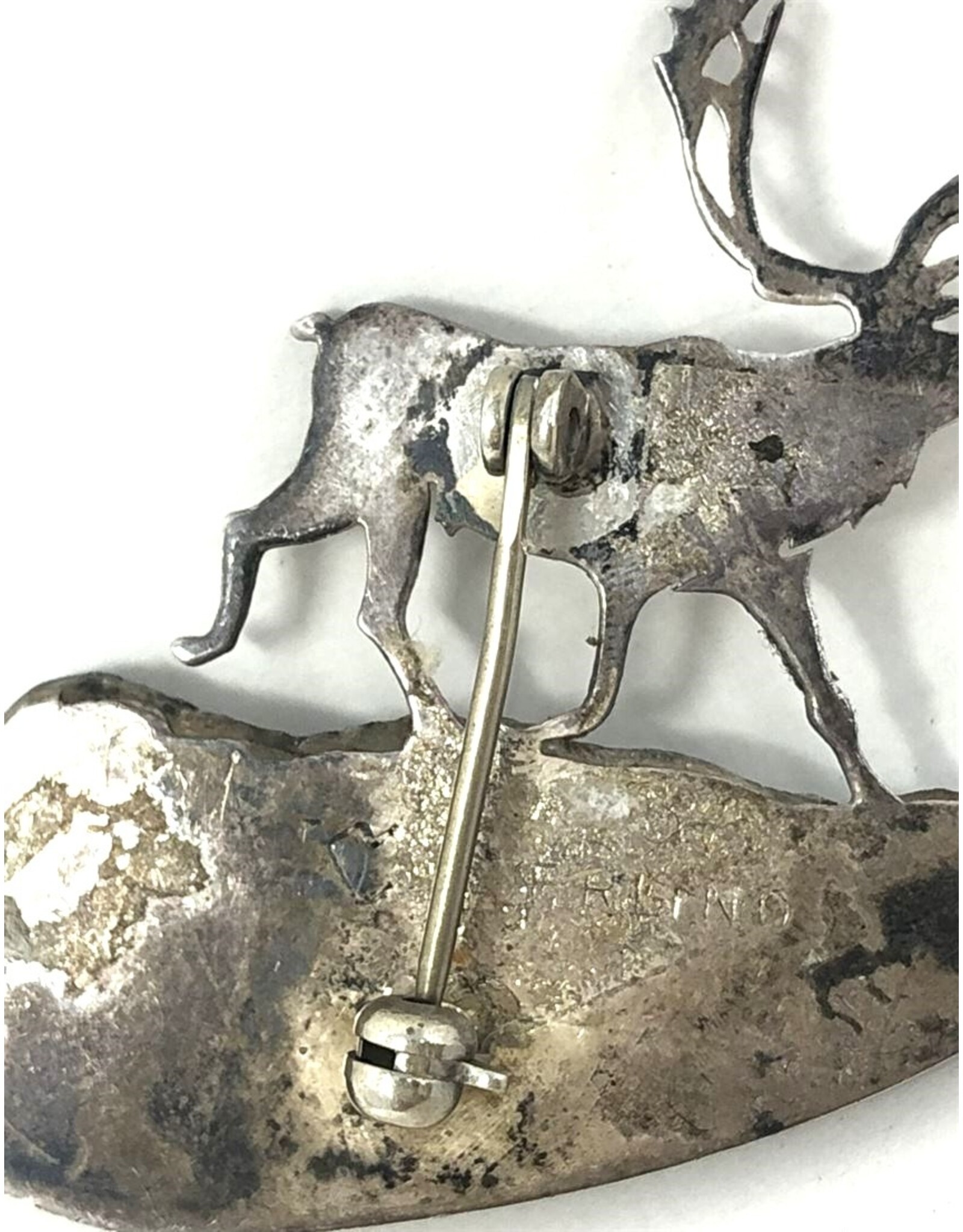 Brooch - sterling silver moose on leopard stone
