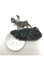 Brooch - sterling silver moose on leopard stone