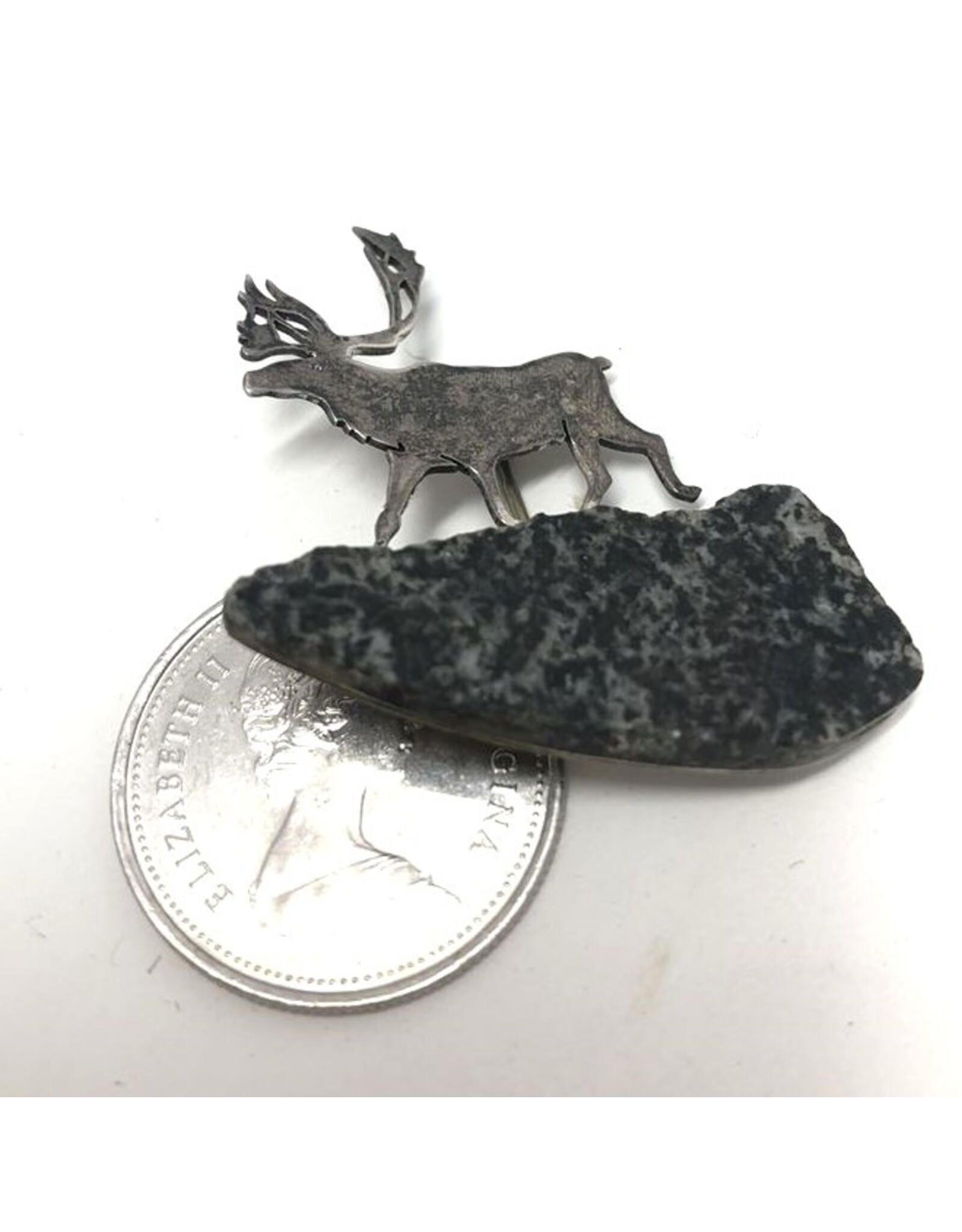 Brooch - sterling silver moose on leopard stone