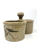 Condiment pots - brown speckled pottery, joined together Condiment pots - brown speckled pottery, joined together