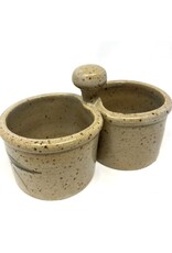 Condiment pots - brown speckled pottery, joined together Condiment pots - brown speckled pottery, joined together
