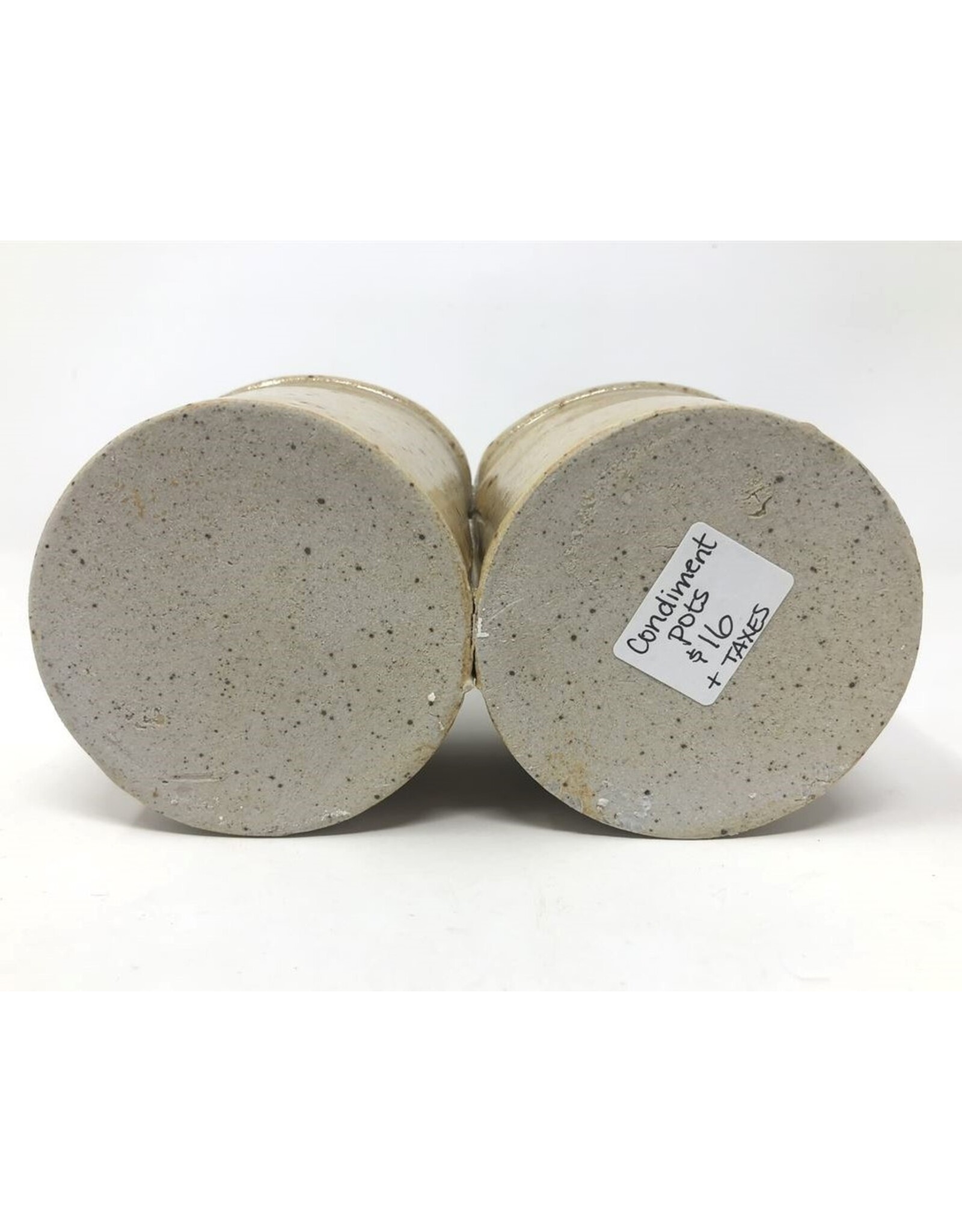 Condiment pots - brown speckled pottery, joined together