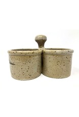 Condiment pots - brown speckled pottery, joined together Condiment pots - brown speckled pottery, joined together
