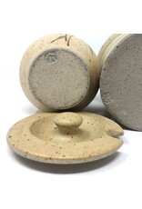 Pair of sugar bowls, one lid - brown speckled pottery