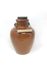 Crock - jug, brown glaze, spout, corks