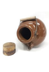 Crock - jug, brown glaze, spout, corks