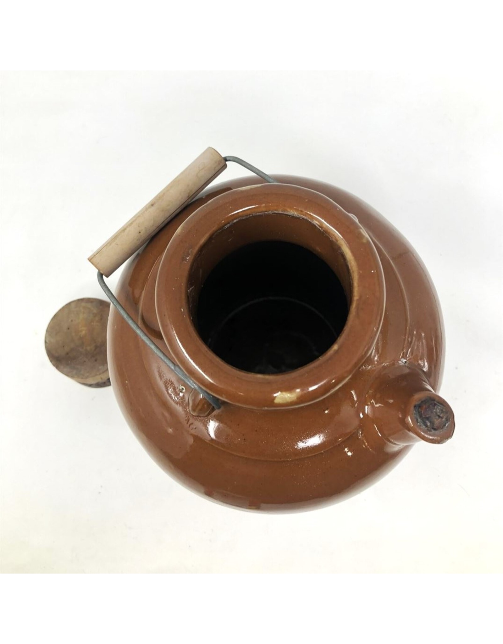 Crock - jug, brown glaze, spout, corks