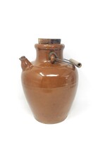 Crock - jug, brown glaze, spout, corks