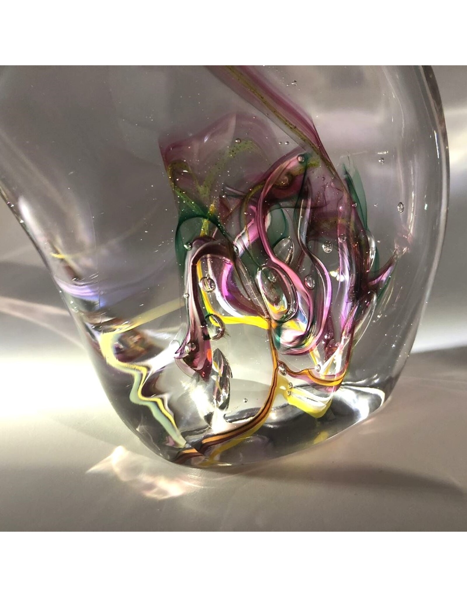 Paperweight - glass irregular pink green DNS89