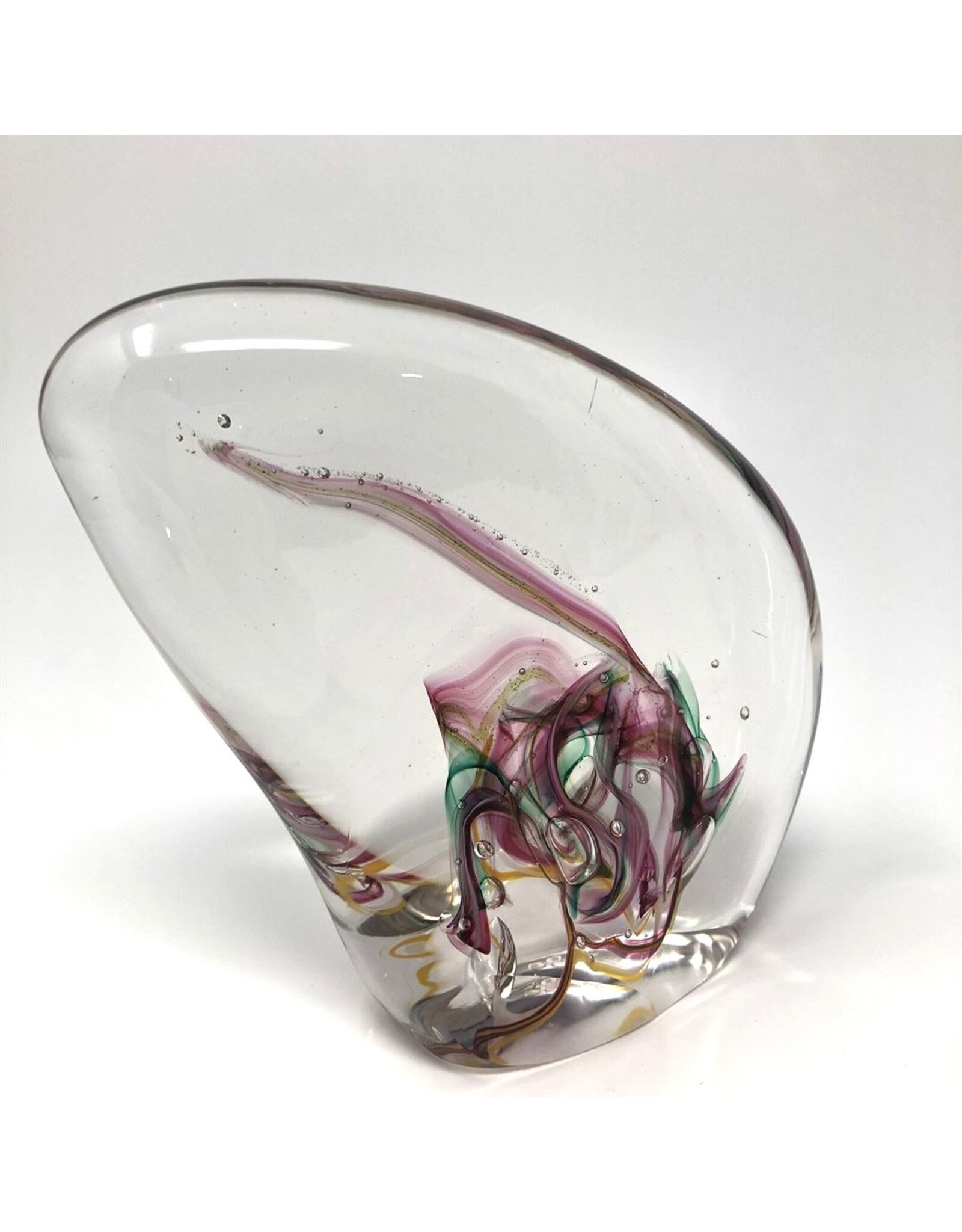 Paperweight - glass irregular pink green DNS89